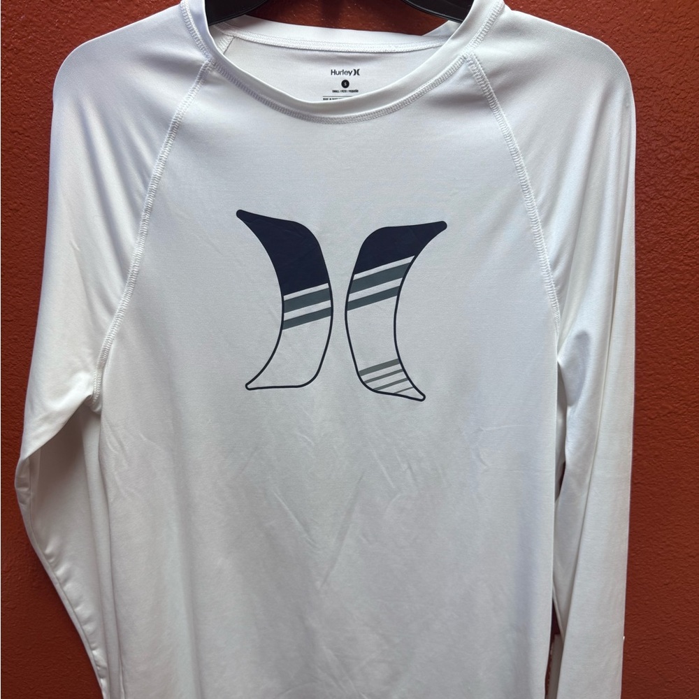 Hurley White and Black Men's Swim Rash Guard